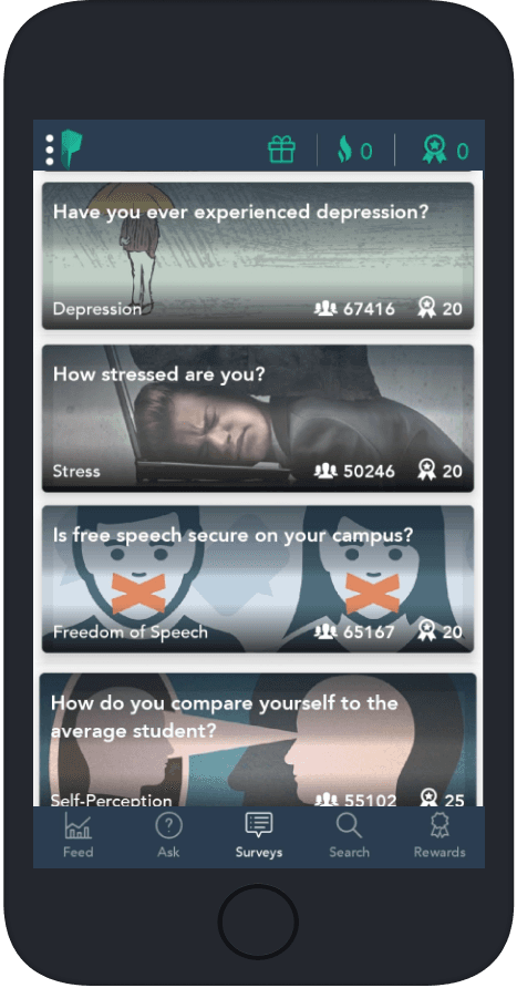 College Pulse app survey screen